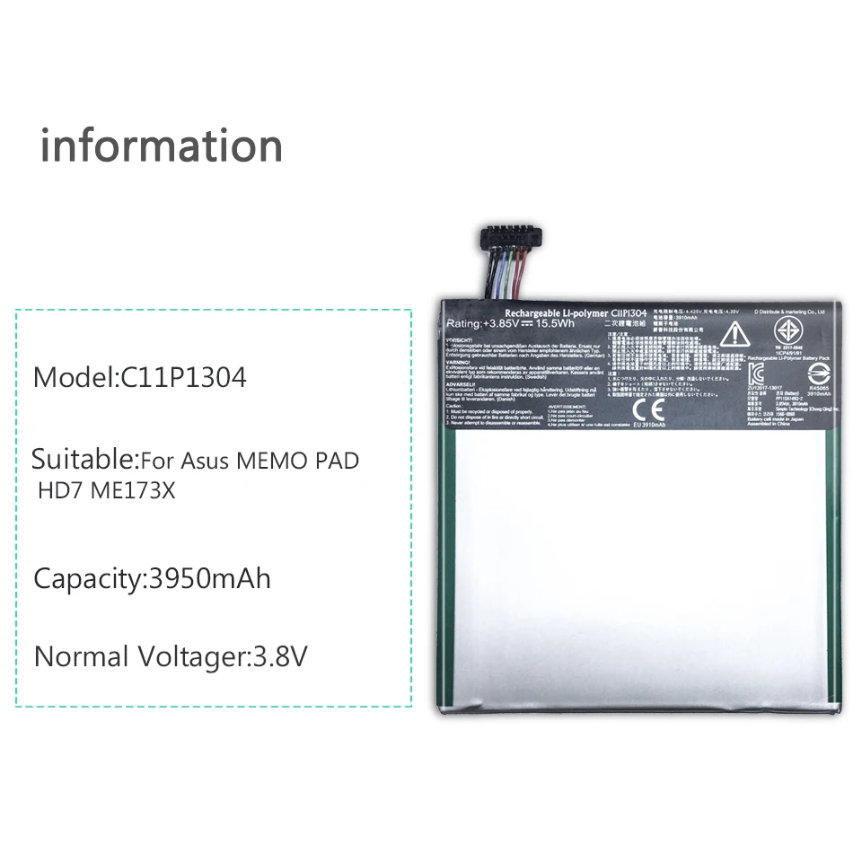 3950 мАч сменный аккумулятор планшетных ПК для Asus MEMO PAD HD 7 ME173X HD7 ME173 K00B C11P1304 батарея батареи