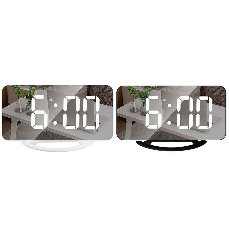 

Цифровой будильник, Большие зеркальные светодиодный часы, приглушенный ночник с 2 USB-портами для зарядки, настольные часы-будильник для укра...