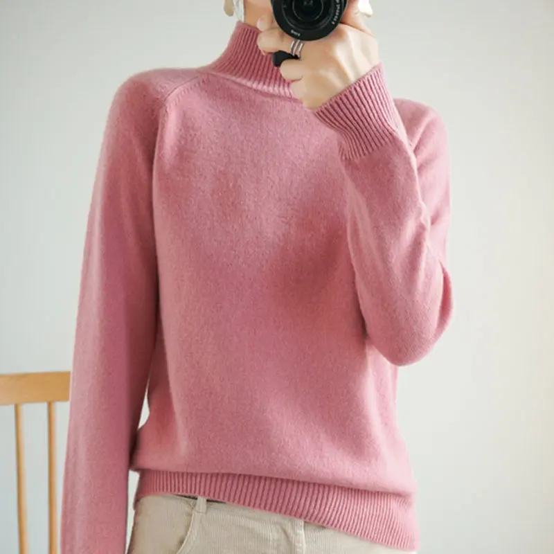 

Winter Woman's Sweater Half Turtleneck Long Sleeve 100% Wool Knitted Female Pullover Clothing Tops Jumper Pull Femme 5 Colors