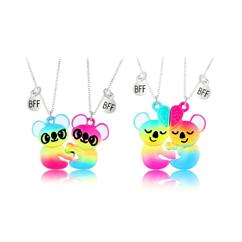

2Pieces Best Friends Magnetic Half Heart Pendant Panda Koala Necklace Jewelry Fast Reach