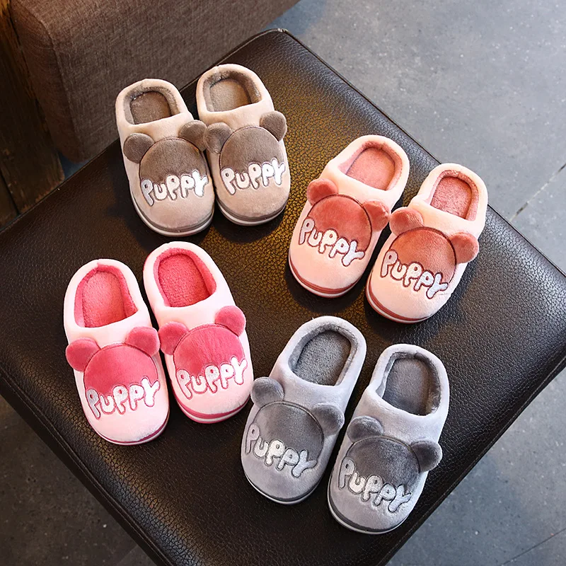 

Зимние детские тапочки с хлопковой подкладкой, милые мягкие однотонные простые теплые тапочки на плоской подошве для девочек и мальчиков, П...