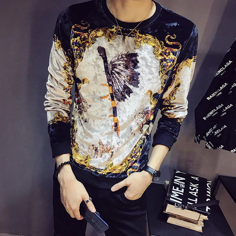 Осень 2019 роскошные мужские футболки винтажные с принтом Мужская Клубная одежда