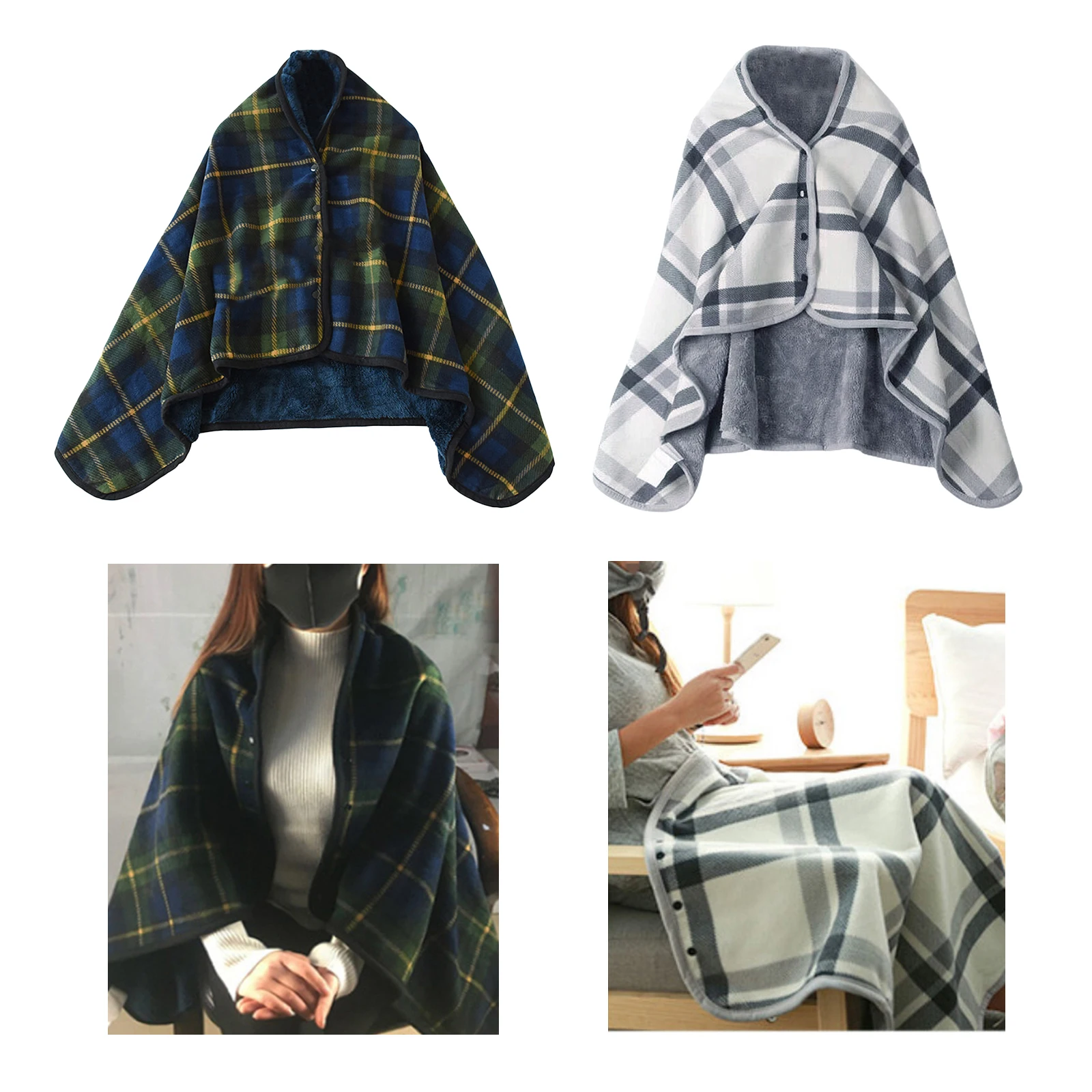 

Flannel Wearable Shawl Blanket Button Closure for Sofa Snap Easy to Care