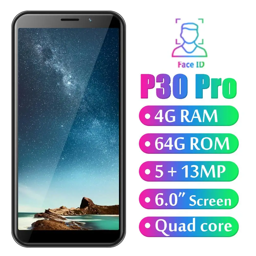 Смартфон P30Pro Android четырехъядерный процессор 6 0 дюймовый экран Face ID 13