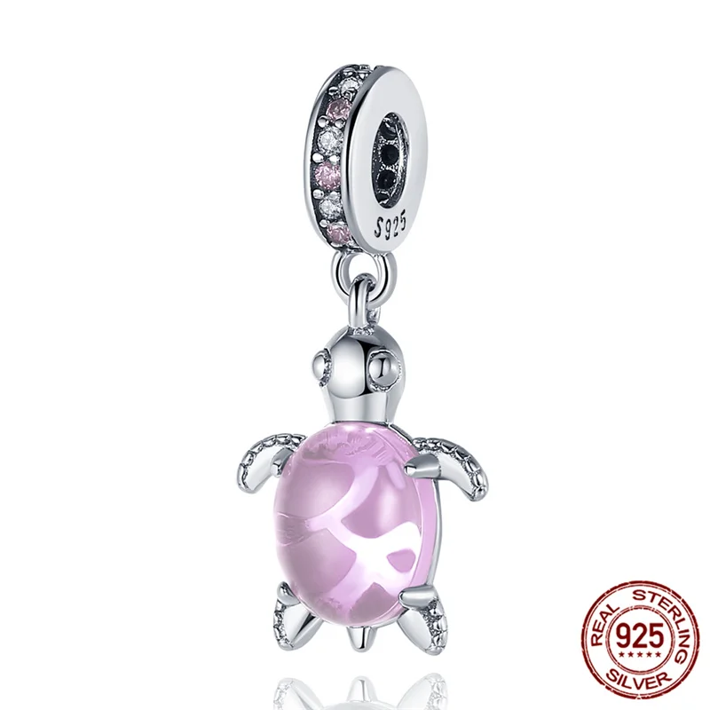 

Genuine925 Sterling Silver Murano Glass Sea Turtle Dangle Fit Original 3mm Bracelet&Bangle Making Fashion DIY Jewelry For Women