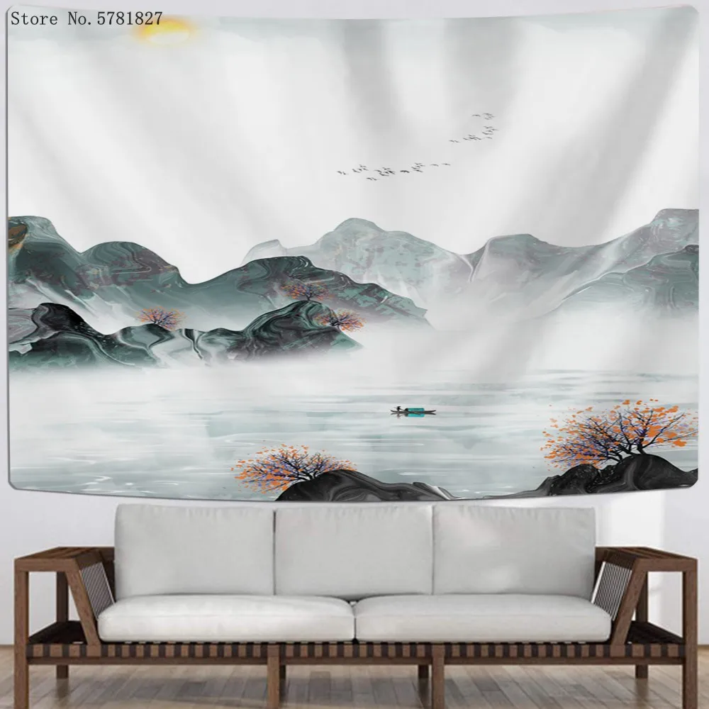 Настенный гобелен в китайском стиле с 3D рисунком настенный изображением гор воды