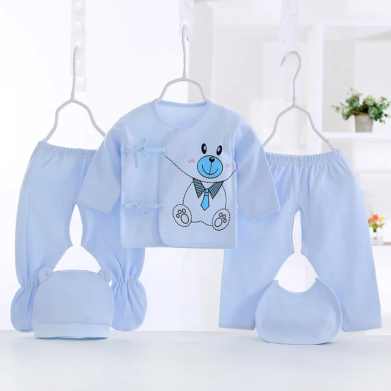 5PCS Tops+Pants+Hat+Bib Cotton Newborn Baby Sets Unisex Print Girl Clothes Long Sleeve Boy Solid Fall Winter | Детская одежда и