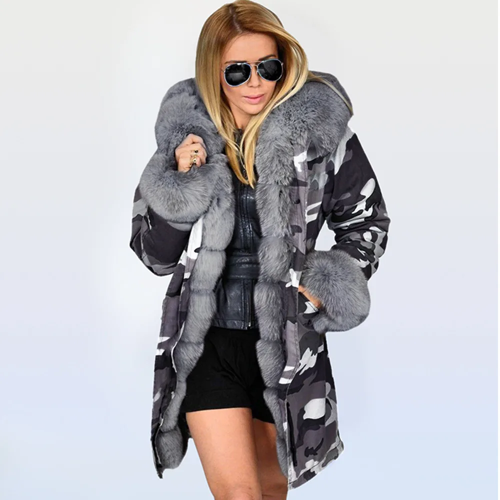 2019 женские зимние длинные пальто плюс размер камуфляжная свободная стеганая