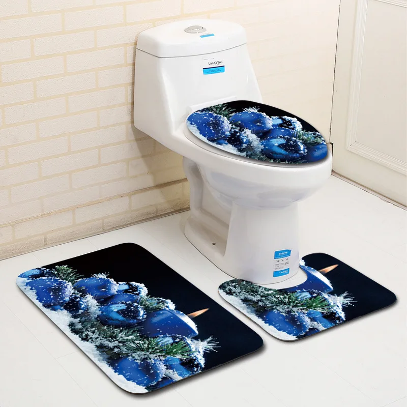 

Zeegle 3pcs/set Christmas Bath Mats Floor Mat Bathroom Carpet Water Absorb Floor Rugs Carpet Toilet Lid Christmas Decorations