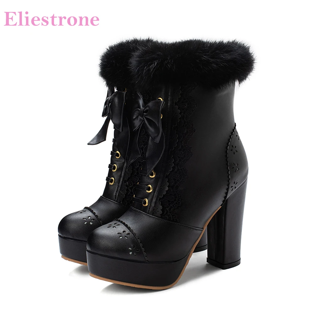 Фирменная Новинка Симпатичные мех черного и фиолетового цвета женские ботинки