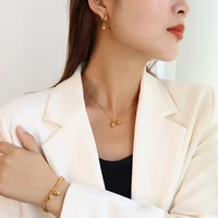 lady rose flower bracelet necklace japan korea personality lotus bud new jewelry titanium steel three piece suit female