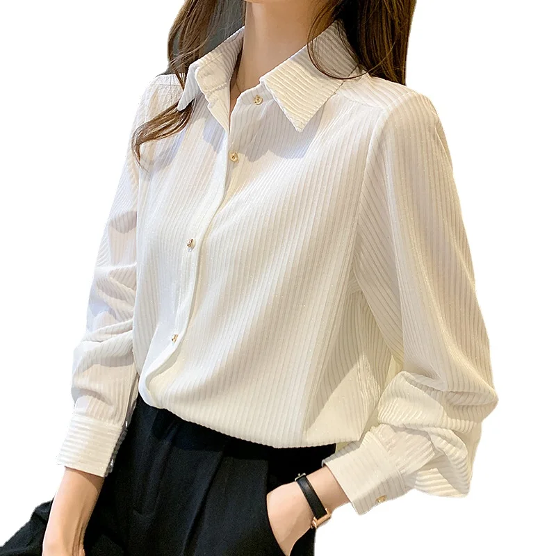 

D615311 High Grade Shirt Autumn Workplace Style Women's Fashion Shirts Gold Velvet Top Women Tops Women Shirts
