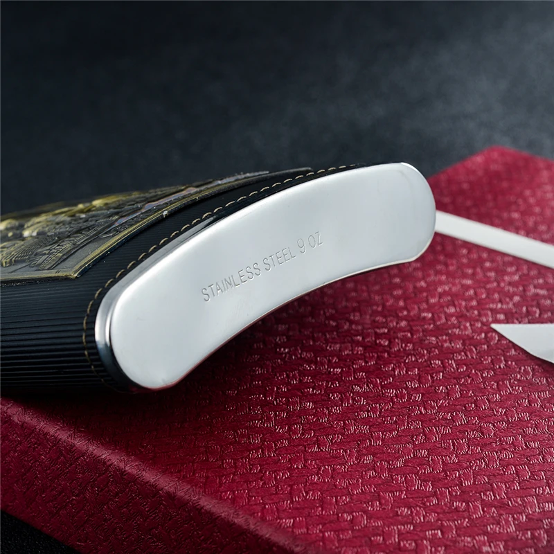 Фляжка для виски GENNISSY с принтом в виде узора черная упакованная кожу фляжка из