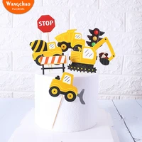 1 set excavator bulldozer theme happy birthday cake topper party supplies kids favors boy childrens gift cupcake toppers