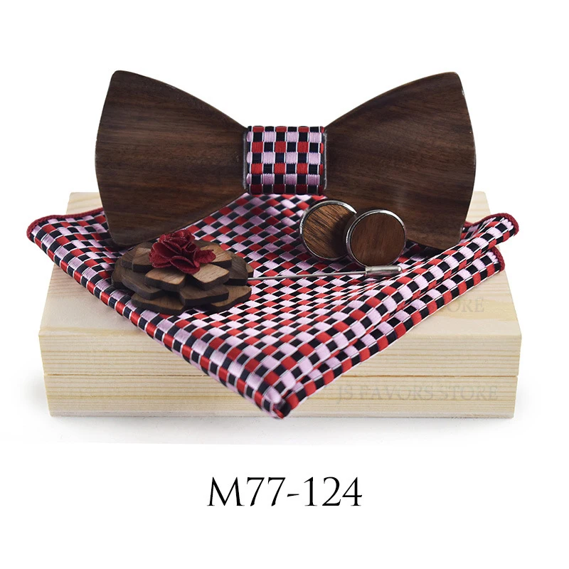 

Free shipping 4pcs 3d embossed wooden as wedding business party Bow tie, square scarf, cuffs and brooch gift set