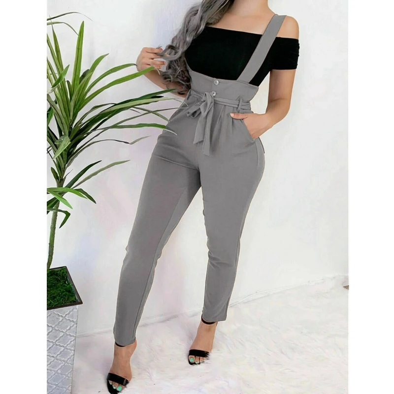 Fashion Strap Jumpsuit Women‘s Casual High Waist Jumpsuit Dungarees Straps Suspender Slim Pencil Pants Trousers
