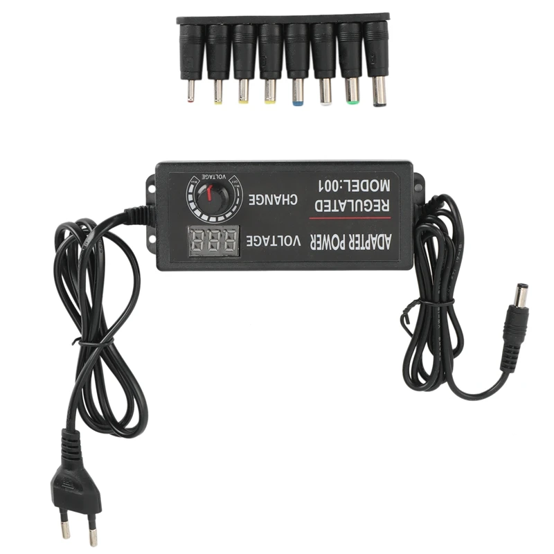 

NEW-Universal Adapter AC to DC Adjustable Power Charger 3V-24V 2A with 8 Plugs to Connect to the Universal Adapter