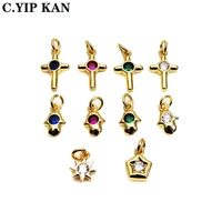 fashion small palm cross hang diy jewelry made of high quality copper inlay color zircon small pendant earrings