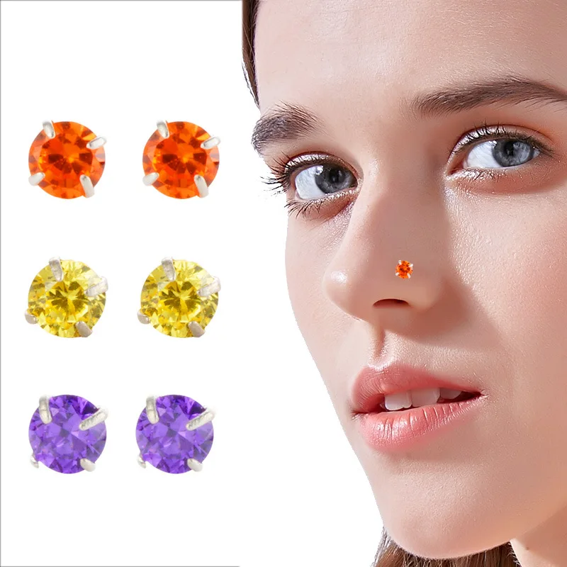 Серьги-гвоздики для носа из серебра 925 пробы с искусственным Цирконом |