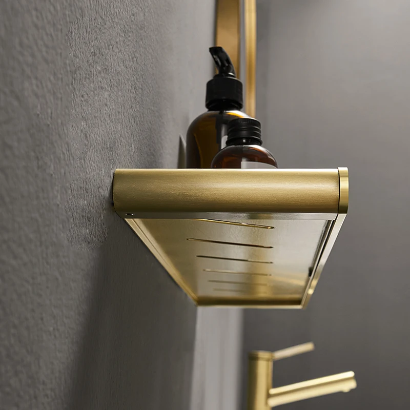 Матовая Золотая полка для ванной комнаты алюминиевый держатель душа стойка