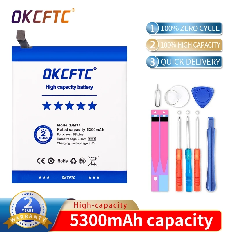 

Original Phone Battery BM37 For Xiaomi 5S Plus Mi5S Plus High Quality 5300mAh Phone Replacement Batteries