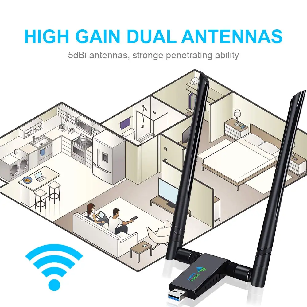 Onvian USB WiFi адаптер 1750 Мбит/с 5dBi 3 0 Беспроводная сетевая карта ключ 2 4 ГГц/5 8 ГГц Wi-Fi