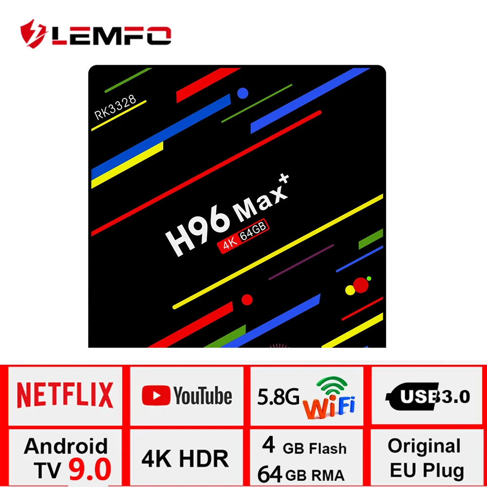 ТВ приставка LEMFO H96 Max + Smart Android 9 0 RK3328 с процессором Penta Core 4 ГБ 32 64 Гб USB 3 4K 3D HDR 2 4G/5G Wifi