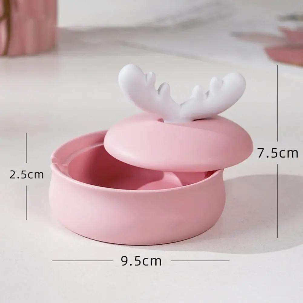 

1pc Antler Design Round Resin Ashtray Holder Ash Storage Box with Lid for Home Office Accessories Living Room Gift