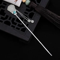 chinese jade hair stick tassel 925 sterling silver with natural stone turquoise hanfu hair accessory women jewelry luxury pins