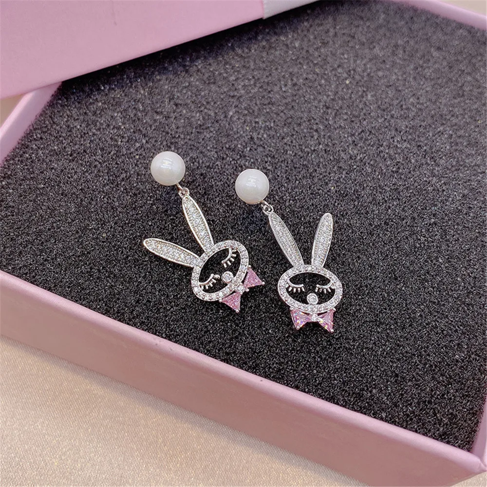 

2020 Trend New Arrival Cute Rabbit Shape 925 Sterling Silver Elegant Bone Piercing Pearl Drop Earrings Girl Party Wedding Gifts