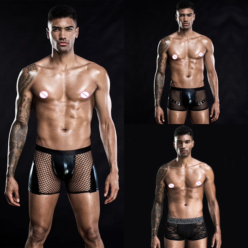 

2019 Hot Men's Perspective Mesh Sexy Boxers Intimates Print Soft Ventilate Exotic Boxers Briefs Sexy Shorts Underpants