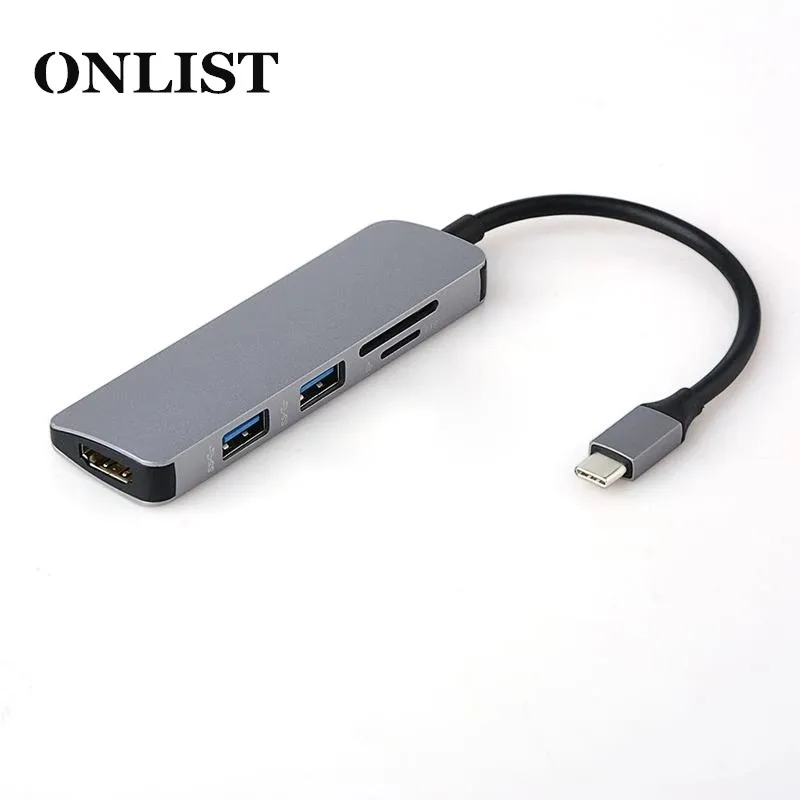 

ONLISTAluminium 5 в 1 USB-C USB C концентратор Тип с разъемами типа C и 4K HDMI 2 Порты USB 3,0 концентратор SD/устройство для считывания с tf-карт для Mac Book Тип C HUB ад...