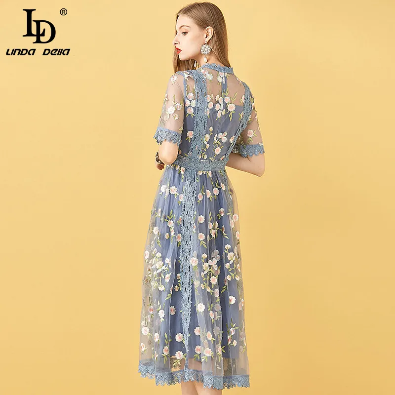 Женское Сетчатое платье миди LD LINDA DELLA летнее дизайнерское в стиле бохо с