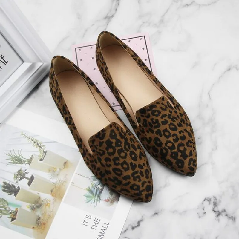 New 2023 summer Shallow Single Flat Shoes women fashion Simple Pointed Toe Casual Shoes leopard print flat shoes 31-44