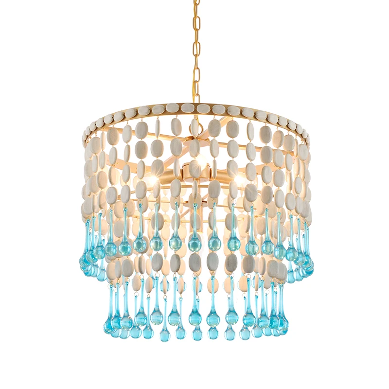 

Bohemian Crystal Chandelier Girl Children Princess Bedroom Dining Room Simple Personality Wood Drops Decorated Lamps