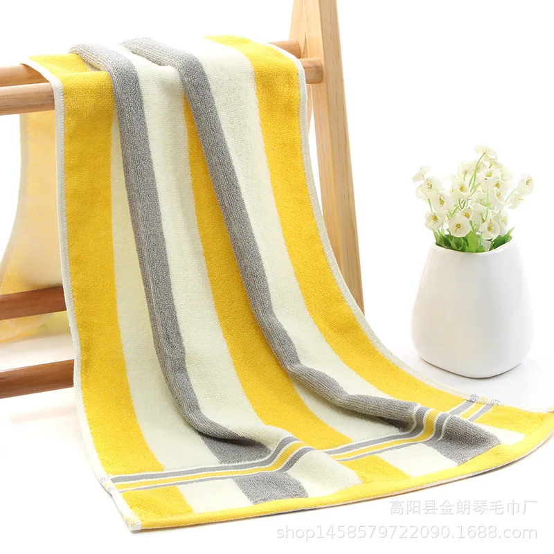 yellow Cotton Color Stripe Long Travel Hotel Hostel Portable Washcloth Gym Yoga Running Large Towel Beach Sun Bath Towels Lovers Gift - Color: yellow
