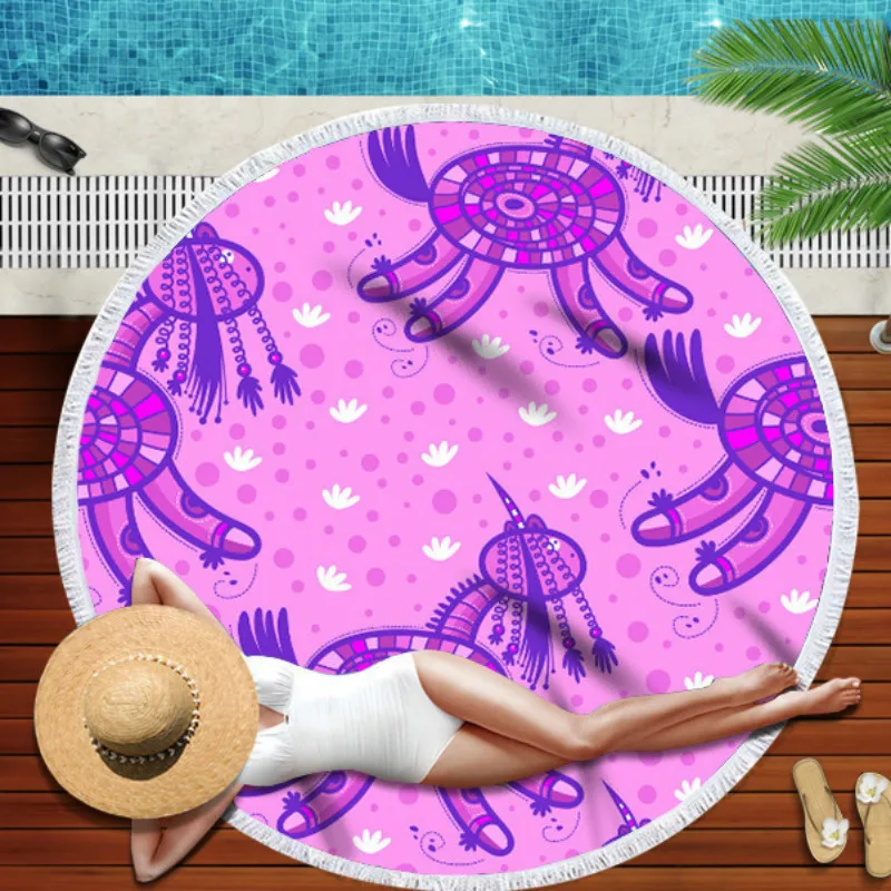 

Large Round Beach Towel For Adult Colorful Quicksand Pattern Polyester Shower Bath Towel Travel Blanket Swimming Cover
