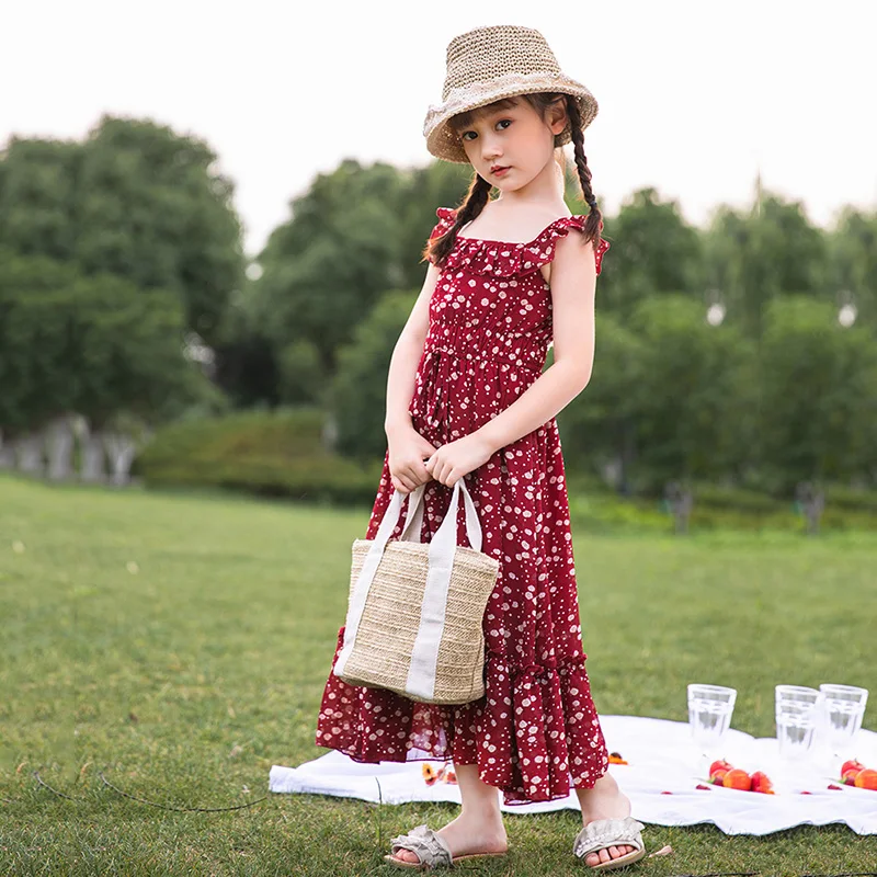 Богемное платье для девочек Модная одежда с принтом Детское летнее пляжное