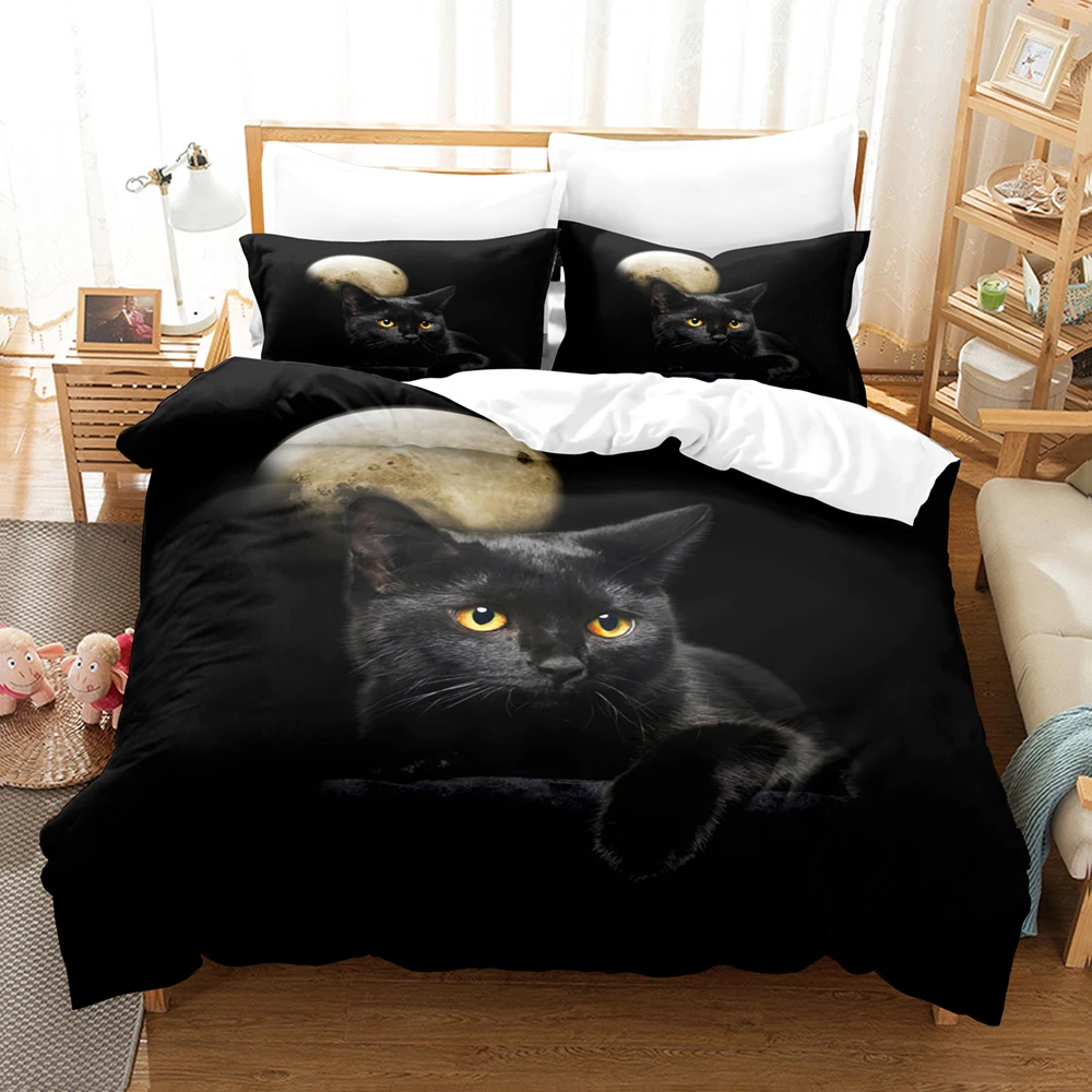 

3D Print Cartoon Cat Duvet Cover Set Black Luxury Bedding Set Single Twin Queen King Housse Couette Comforter Cover Bed Linen