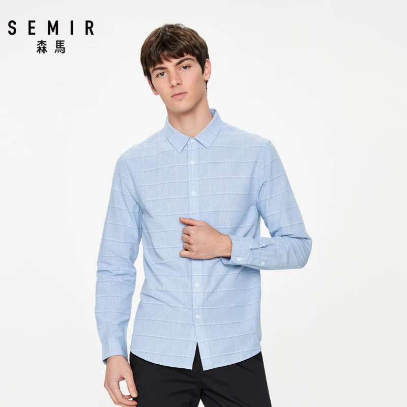 Мужская рубашка с длинным рукавом SEMIR Весенняя отворотом хлопковая для