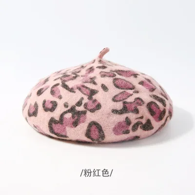 D PINK VISROVER новые женские Зимние береты с леопардовым принтом винтажные сексуальные шикарные береты из искусственного меха кролика вязаные шапки - Цвет: D PINK