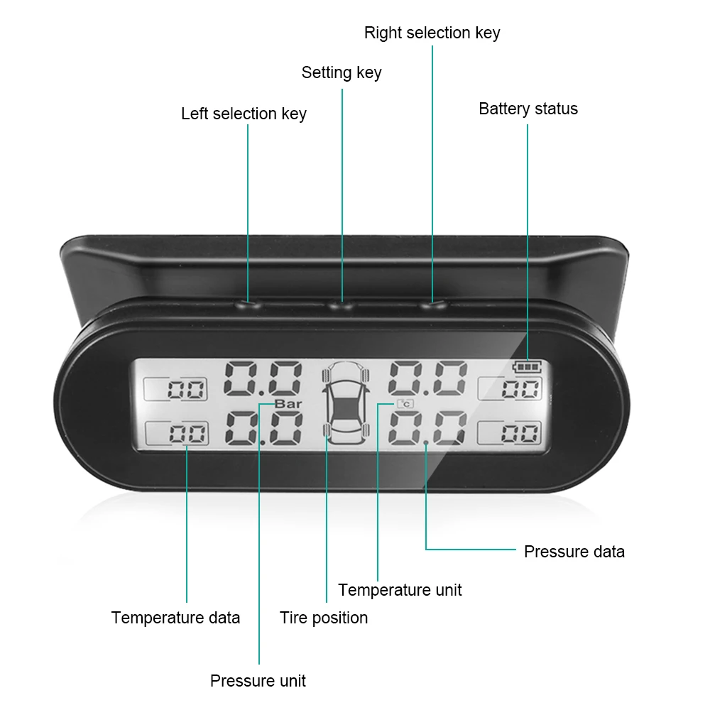 Автомобильный TPMS Солнечный с 4 внешними датчиками Универсальный лобовое стекло черный авто цифровой контроль давления в шинах Система монитор