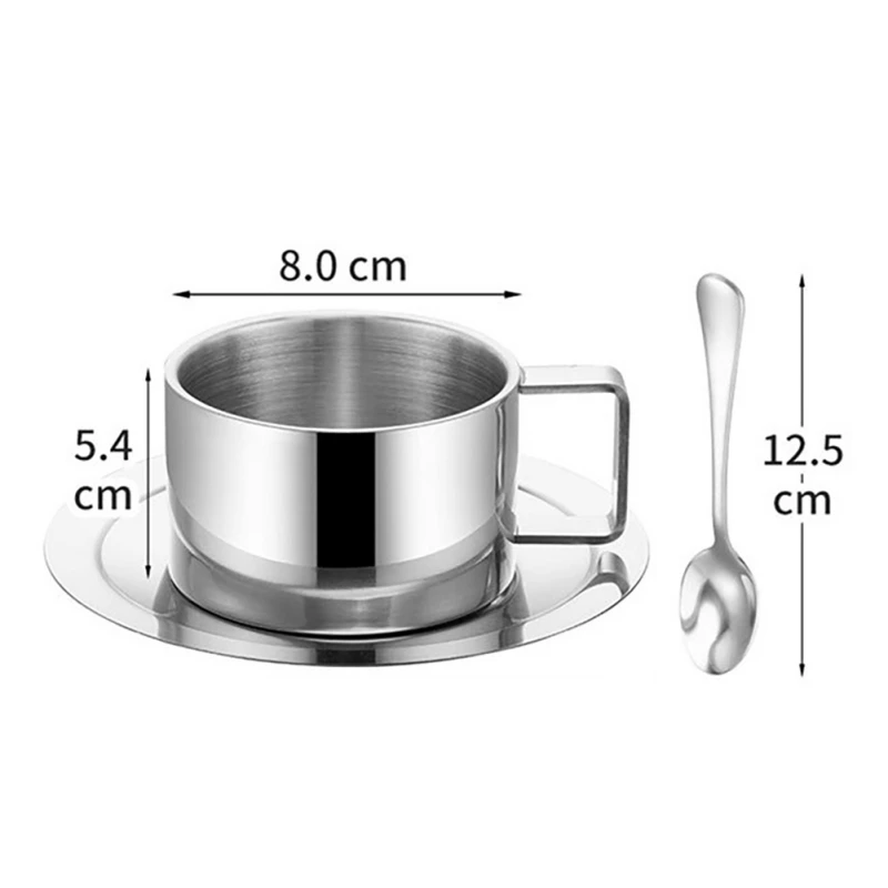 

Norbi Coffee Mug With Handle Cup Saucer Set Tea Milk Cup Drinking Tool Office Home Stainless Steel Kitchen Drinkware