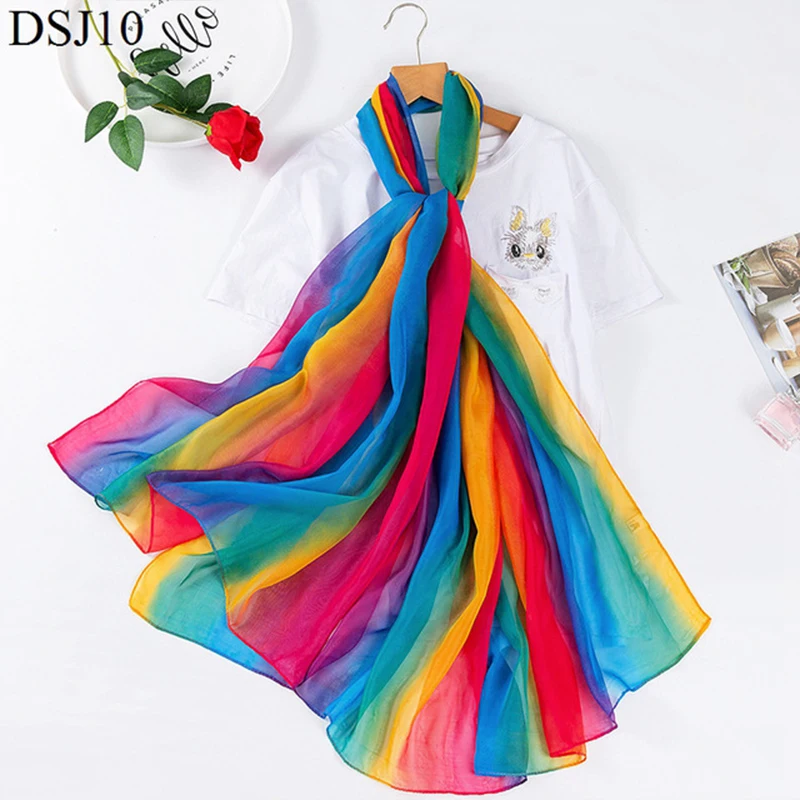 Роскошный брендовый женский шелковый шарф Пляжная Женская шаль и эшарп летняя