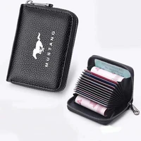 for mustang car organ card case rfid anti theft card holder purse card case multifunctional zipper small short wallet