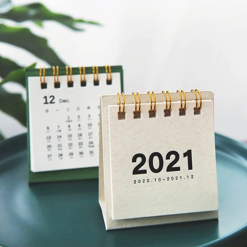 

2021 Simple Solid Color Mini Desktop Paper Calendar Dual Daily Scheduler Table