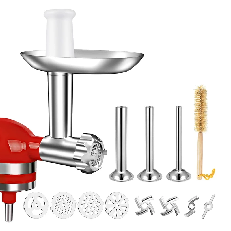 

Meat Grinder Attachments for KitchenAid Stand Mixers Sausage Stuffer Accessories,Food Grinder Grinding Plates and Blades