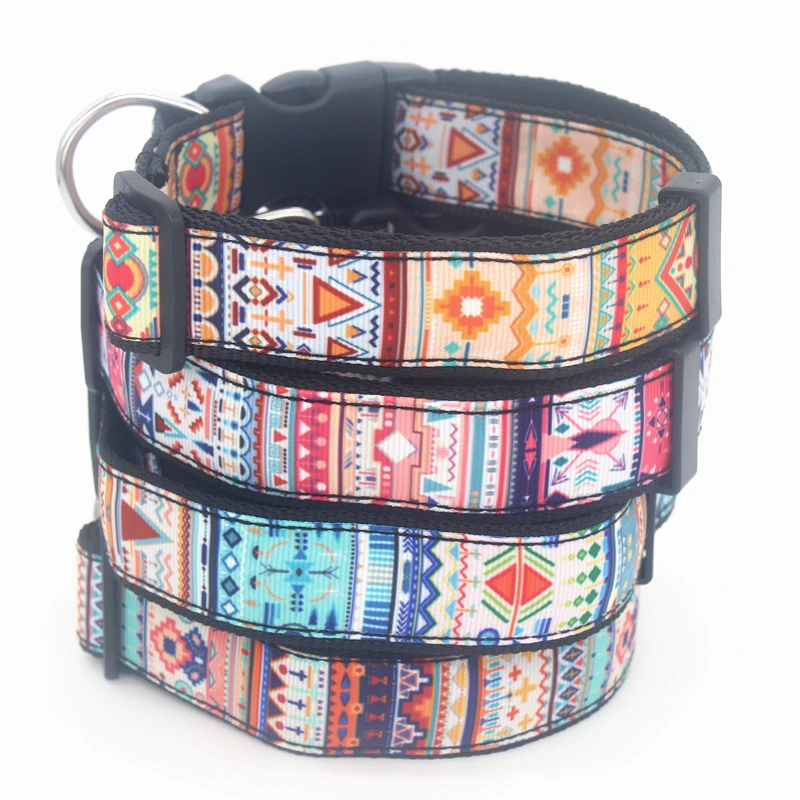 

DHK 1'' 25mm Dog Collar Tribal Pattern Personalized Adjustable High Quality Ribbons Pet Collars C1911