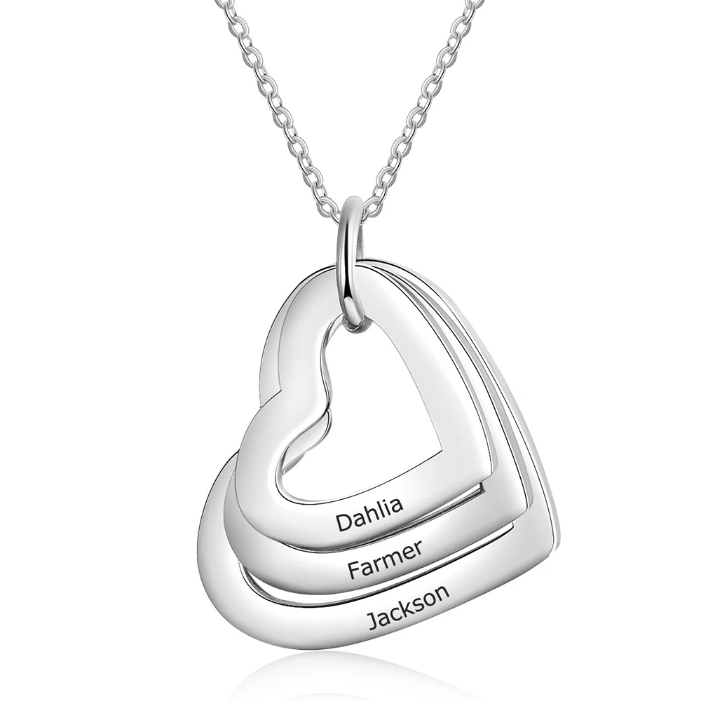 

Personalized Pendant Family Necklace Can Be Engraved 3 Names Stainless Steel Heart Custom Lettering Carved Nameplate Necklace