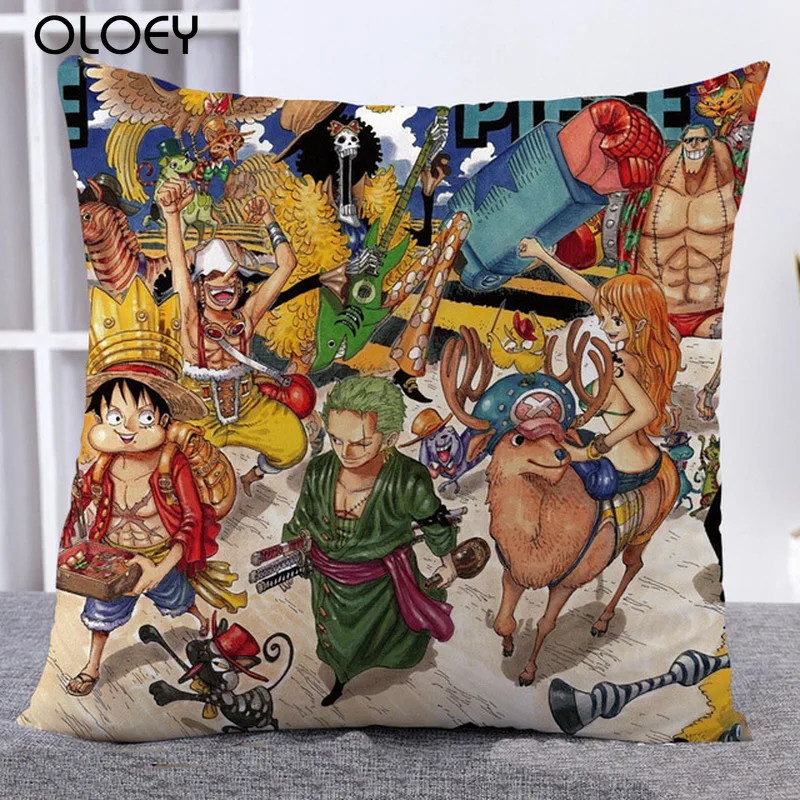 

Classic Cartoon Luffy Image Square Polyester Soft Cushion Cover 45cmx45cm Home Bedroom Office Hotel Car Decoration Cushion Cover